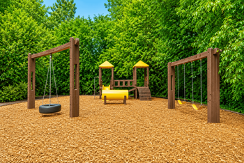 Playground with tire swing and yellow slide